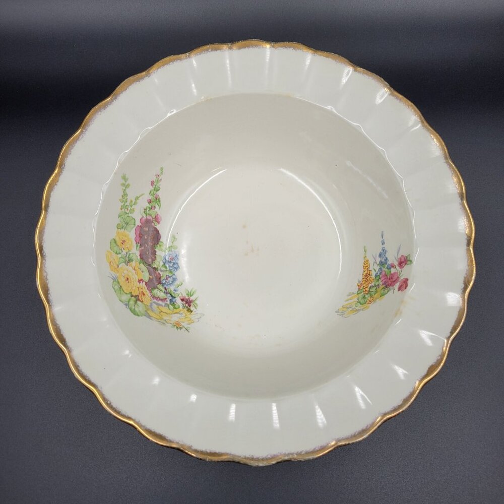 Vintage Hollyhock Bowl Sovereign Potters Canada Earthenware Gold Rimmed Read
